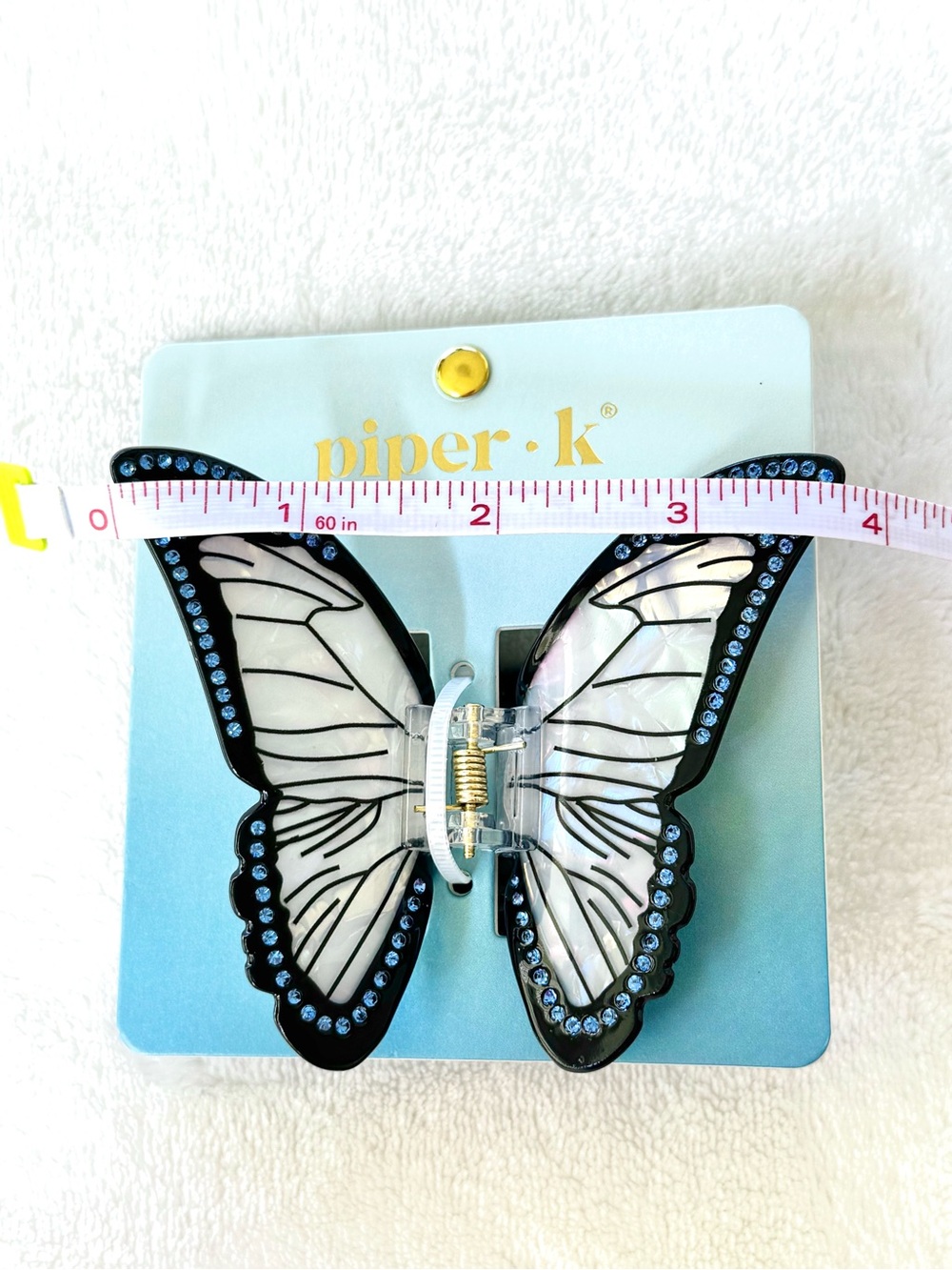 Piper K Iridescent Blue Butterfly Hair Claw Clip w/ Rhinestones - Picture 5 of 6